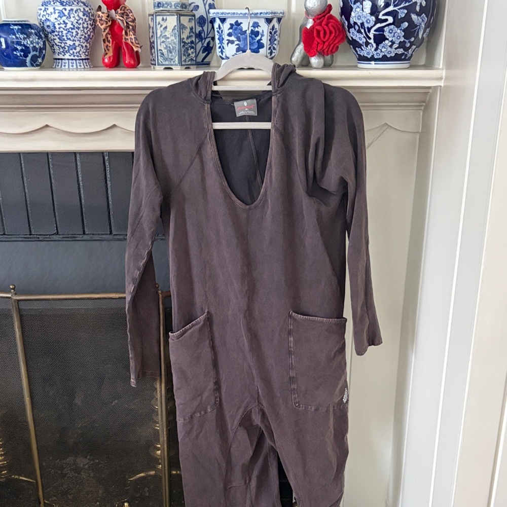 Free People Movement washed black Hot Shot Hooded Onesie